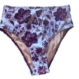Cupshe High-Waisted Floral Bikini Bottoms Purple/White Size Small